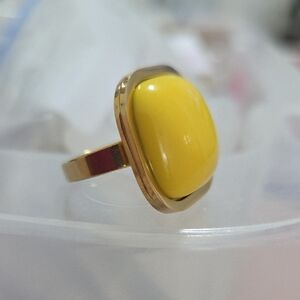 18K Gold Plated Yellow Stone Ring Adjustable Stainless Steel Bold Statement